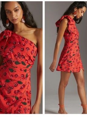 ANTHROPOLOGIE | Maeve Red Cherry Print Mini Dress
